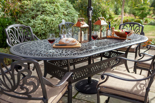 Amalfi 6 Seat Oval Dining Set in Bronze & Amber