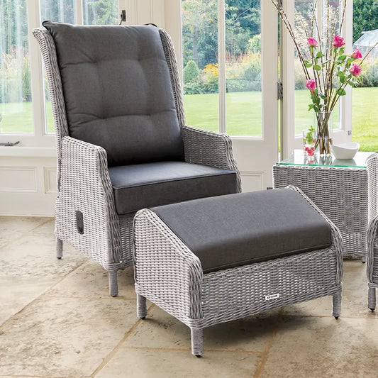 Kettler Palma Classic Recliner & Footstool in White Wash