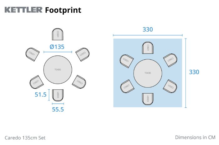 Kettler Caredo 6 Seat Round Mesh Table Set in Slate