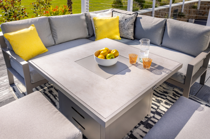 Hartman Rio Square Casual Dining Set with Fire pit Table