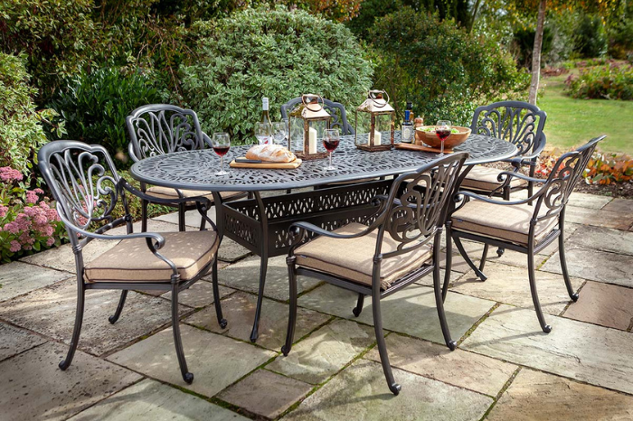 Amalfi 6 Seat Oval Dining Set in Bronze & Amber