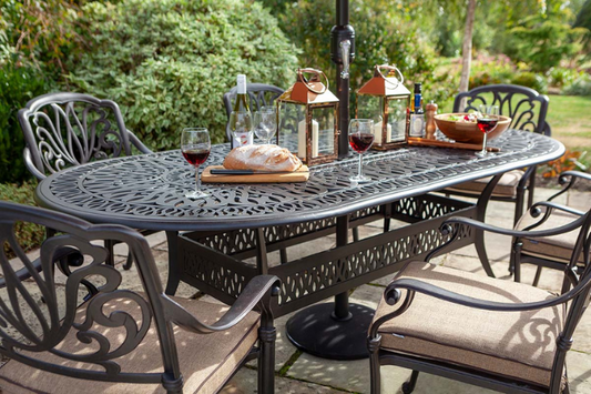 Amalfi6 Seat Round Dining Set in Bronze Amber1