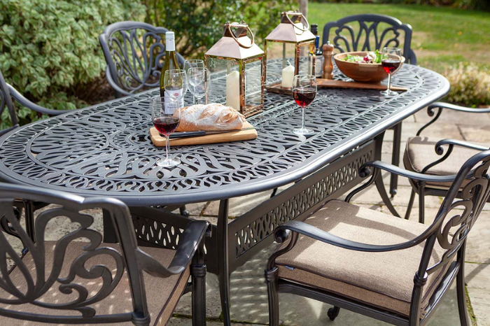 Amalfi 6 Seat Oval Dining Set in Bronze & Amber