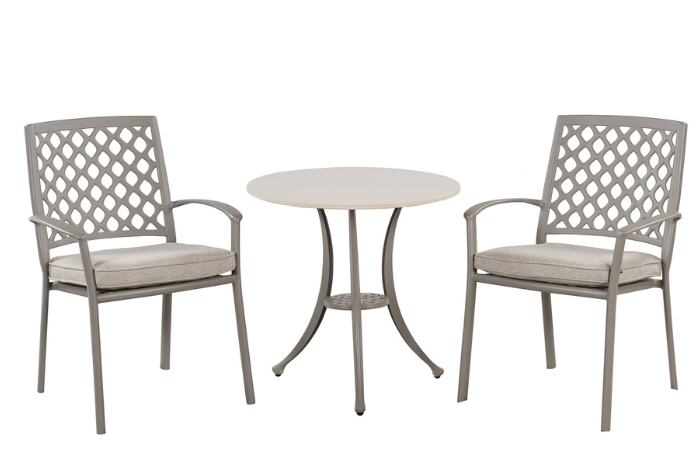 Avebury outdoor furniture set with two chairs and a table on a white background