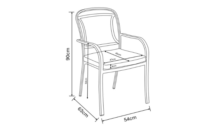 Line drawing of Berkeley 6 Seat Dining chair dimensions