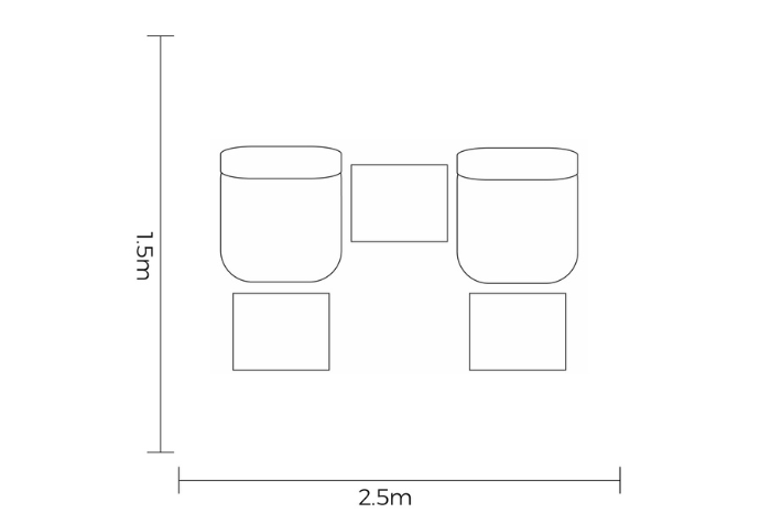 Line drawings to show the footprint of the Eton reclining companion set