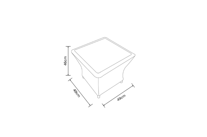 Line drawing to show dimensions of the table from the Eton Reclining Companion set