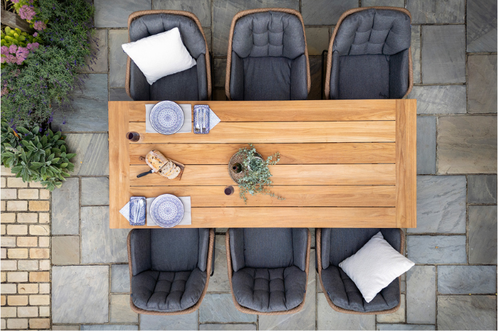 Hartman Rayo 6 seat set view from above the teak table
