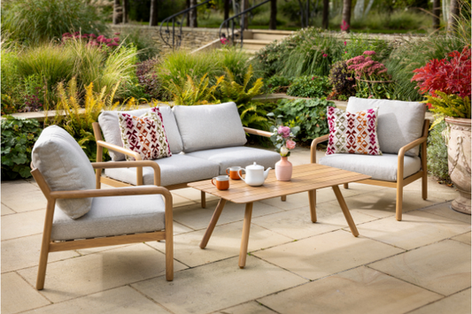 Aluminium garden furniture set on a patio