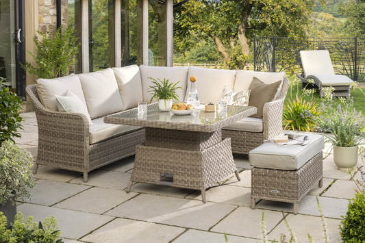Kettler Charlbury Signature Mini Corner Dining Set styled on a patio in a garden setting