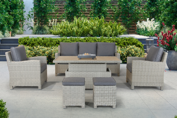 Kettler Palma Signature Dining Sofa Set with slat top high/low table