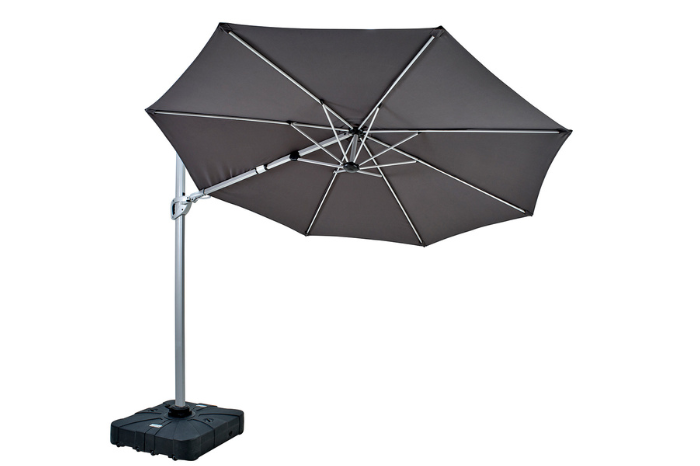 Pacific 3m round cantilever parasol in dark grey with aluminium pole and weighted base