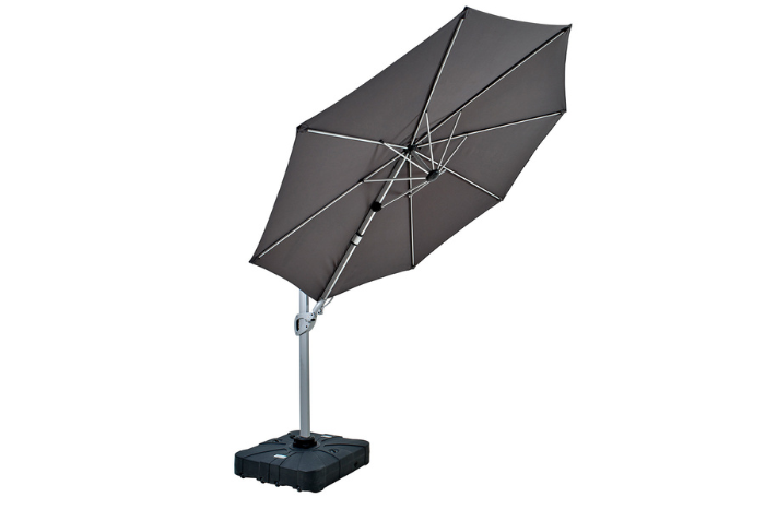 Pacific 3m round cantilever parasol in dark grey showing angled tilt function