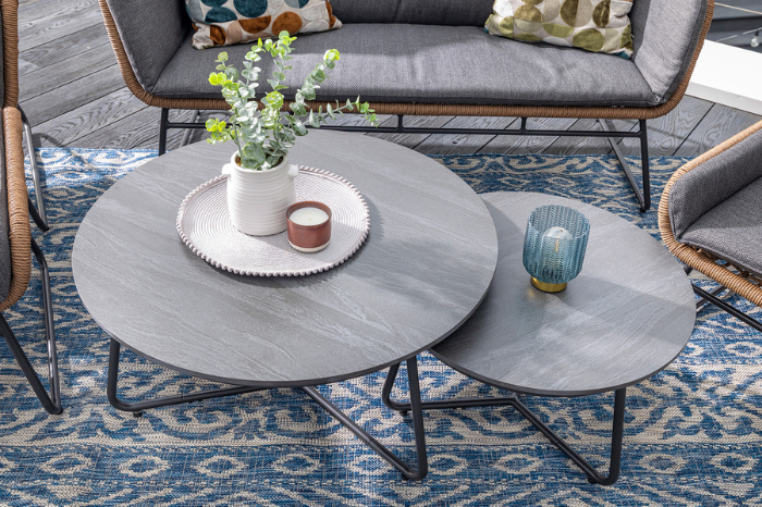 Sintered stone coffee table with lava finish from the Rayo lounge set