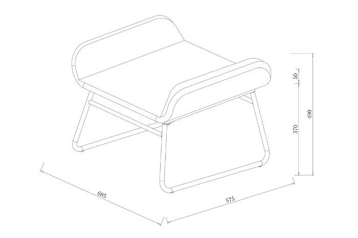 Line drawing of Rayo Foot stool with dimensions 
