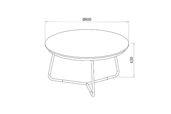 Line drawing of Rayo Large Coffee Table with dimensions 