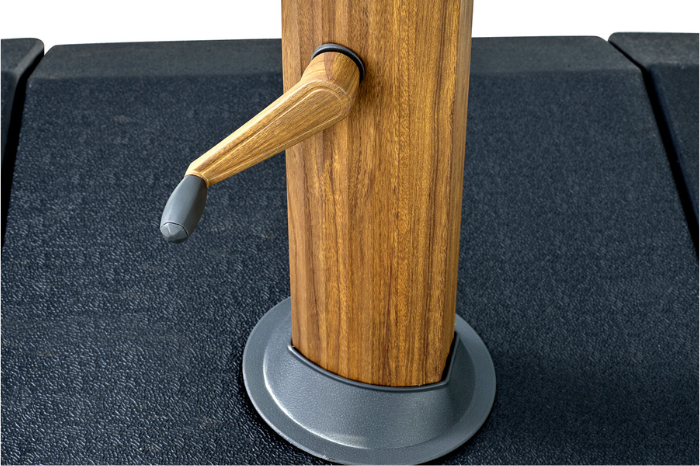 Folie wood effect pole and crank handle detail on Seychelles cantilever parasol