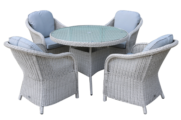 Supremo Torino 4 Seat Round Dining Set with Parasol and Base