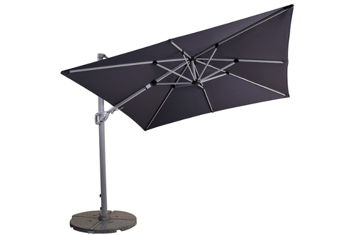 Pacific 2.7m square cantilever parasol in dark grey providing shade over a garden lounge set