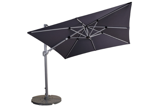 Pacific 2.7m square cantilever parasol in dark grey providing shade over a garden lounge set