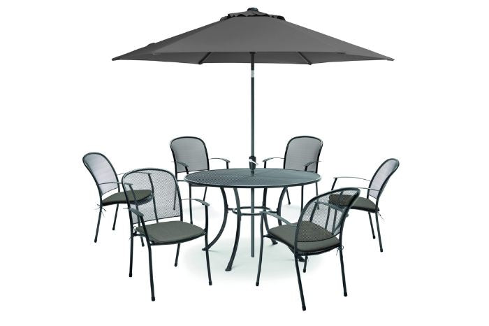 Kettler Caredo 6 Seat Round Mesh Table Set in Slate – Kings Garden and Leisure